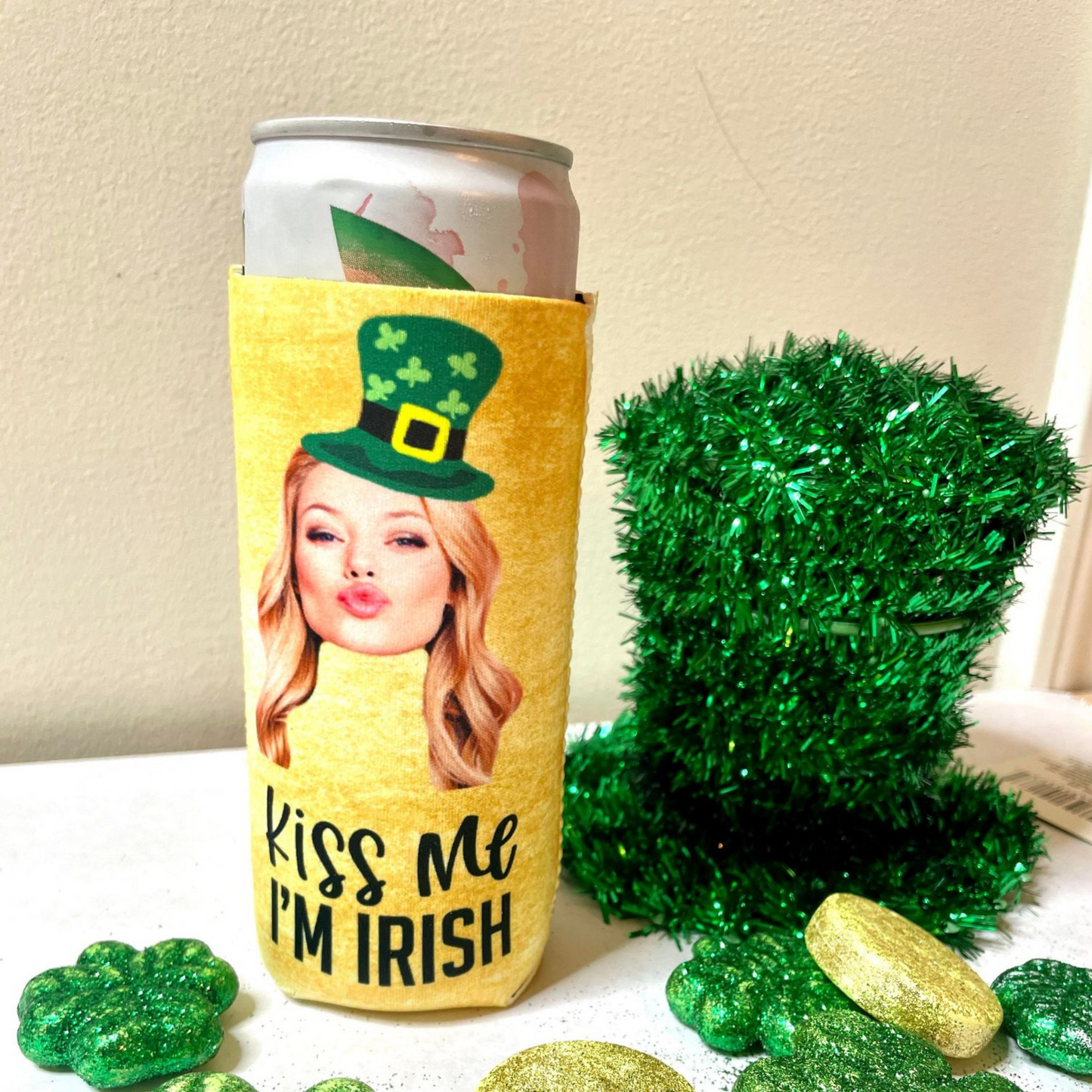 "Personalized Luck on Tap: Custom St. Patrick's Day Can Cooler for Pub Crawls & Parades