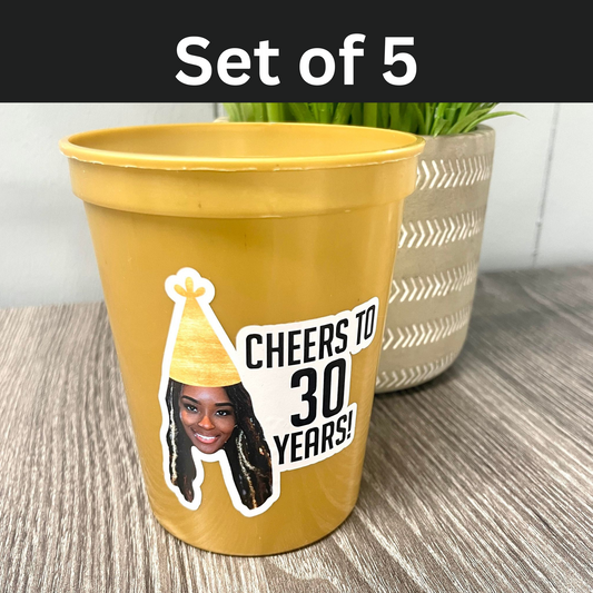 Personalized 16 oz Stadium Cups - Custom Photo and Text with Optional Party Hat