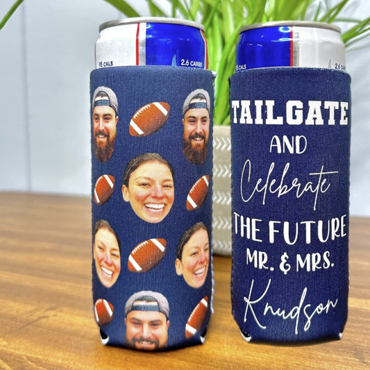 Personalized Couple's Can Cooler - "Touchdown Together" with Football Fun