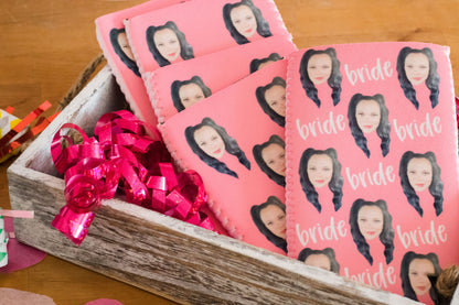 Bride's Besties Can Cooler Set: Personalized 'Bride' and Fun Face Collection!