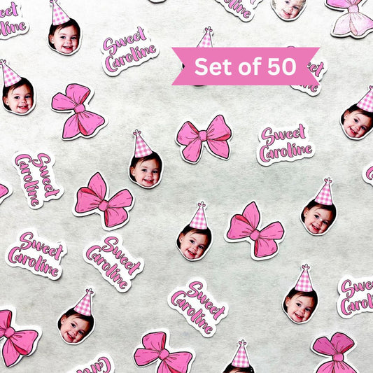 Personalized Photo Confetti with Pink Bow - Set of 50