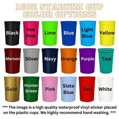 Personalized 16 oz Stadium Cups - Custom Photo and Text with Optional Party Hat
