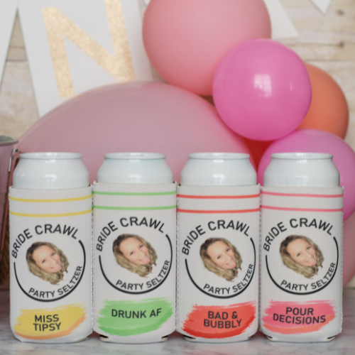 Bride Crawl Bash Can Cooler Collection: Custom Designs and Bride's Face Galore!