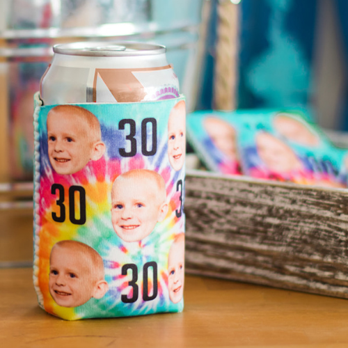 Personalized Photo Birthday Can Cooler: Choose Your Fun Background Design!