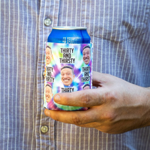 Personalized Birthday Can Cooler: Mix & Match Fun Sayings with Your Face!