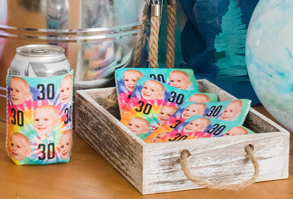 Personalized Photo Birthday Can Cooler: Choose Your Fun Background Design!